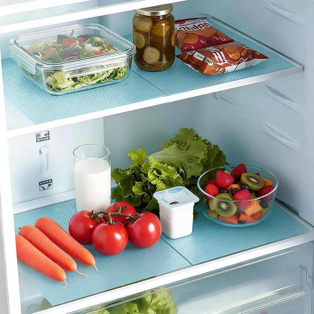 6 Pack Fridge Shelf Liners, Washable Waterproof Refrigerator Mats for Glass Shelves, Non‑Slip Drawer Cabinet Cupboard Covers, Cut‑to‑Fit, Reusable, 3