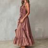 European and American style pleated ruffle edge suspender dress women's summer vacation long dress elegant irregular design skirt