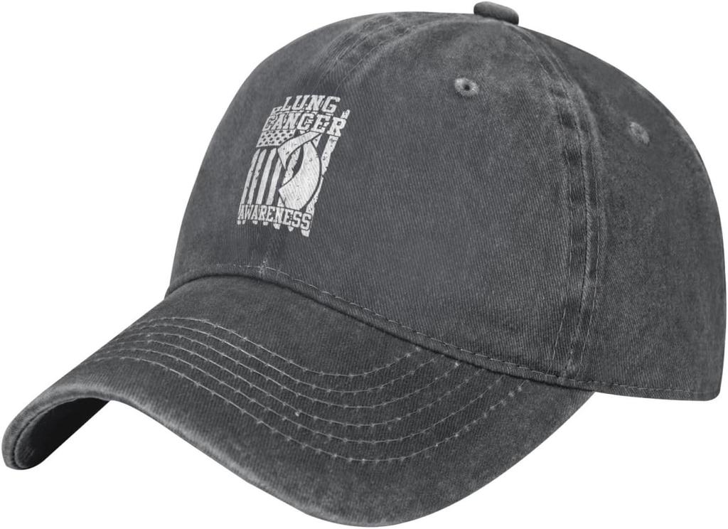 Lung Cancer Awareness Ribbon Flag Washed Baseball Cap Classic Cotton Adjustable Dad Hat Casual