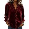 Women's Velvet Long Sleeve Color Top with Ruffle Trim Blouse for Casual Everyday Wear
