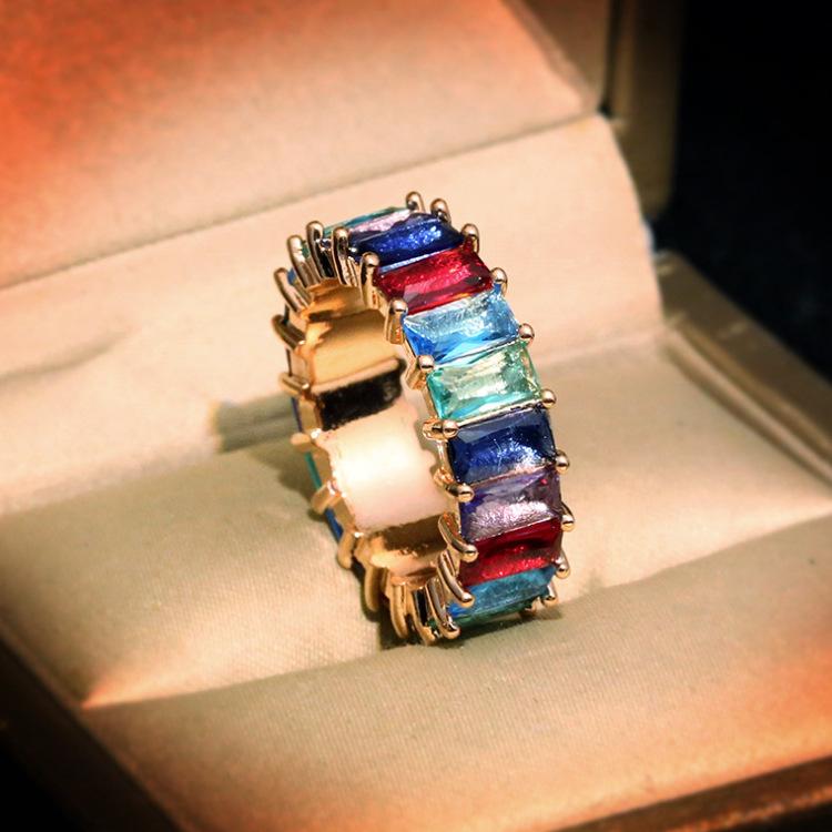 European and N Hip hop Style Color Zirconium Ring New Personality Ladder Zirconium True Gold
