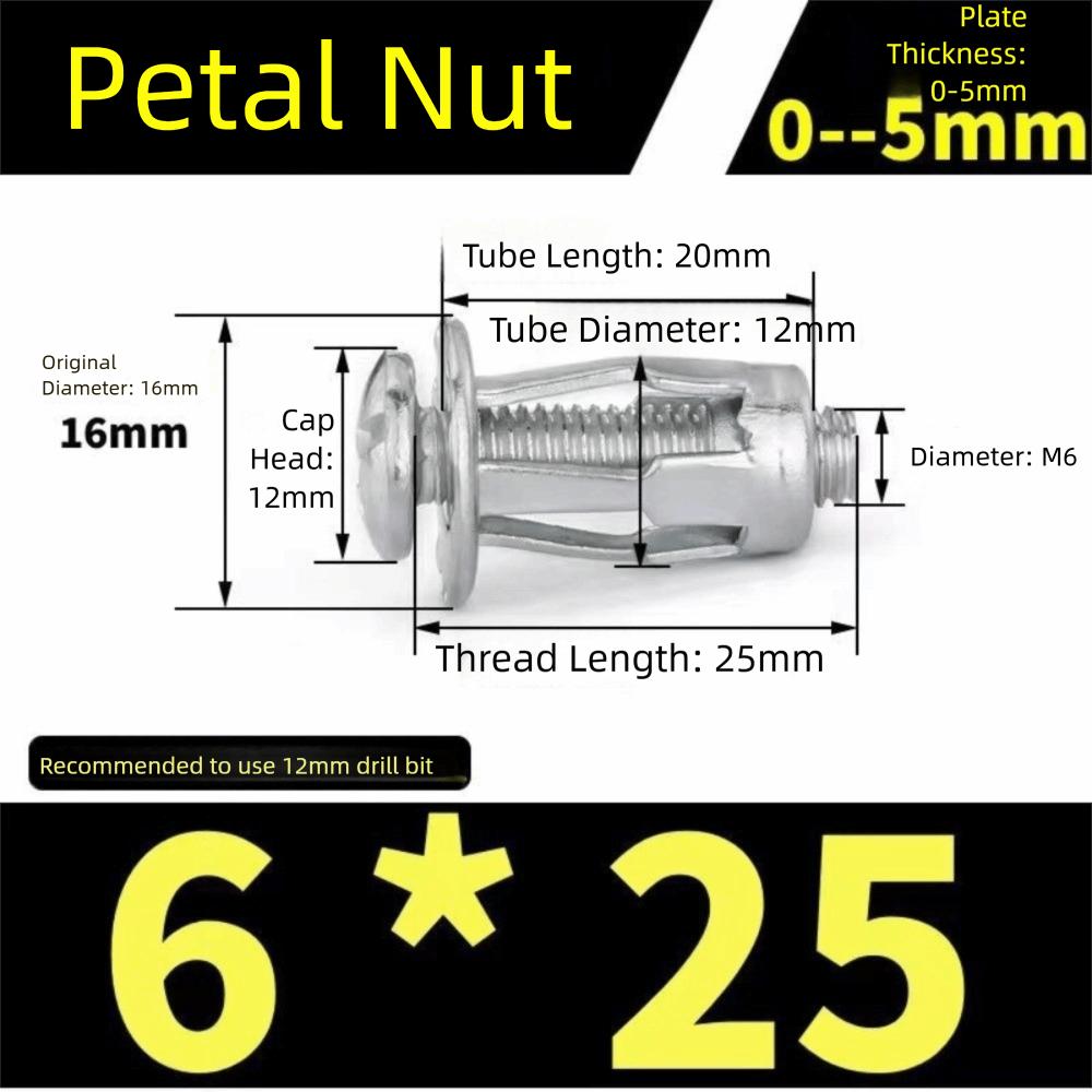 50pcs Metal Jack Nuts Screw Fixed Bolt Board Expansion Plugs Anchors Rivet Nut  Board Wall