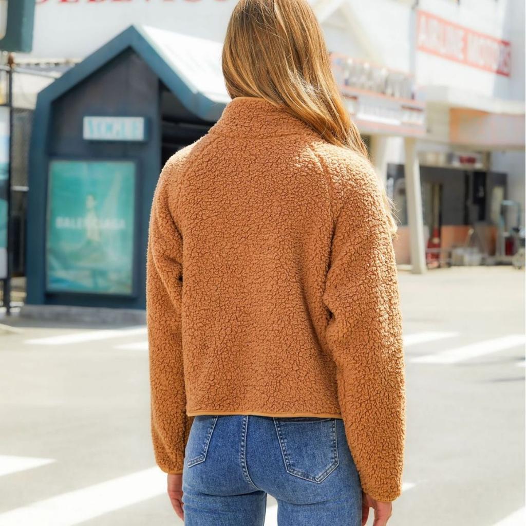 New Fuzzy Zip Up Cardigan Women's Fall Winter Jacket, Long Sleeve Plush Splicing Casual Outerwear, European American Style