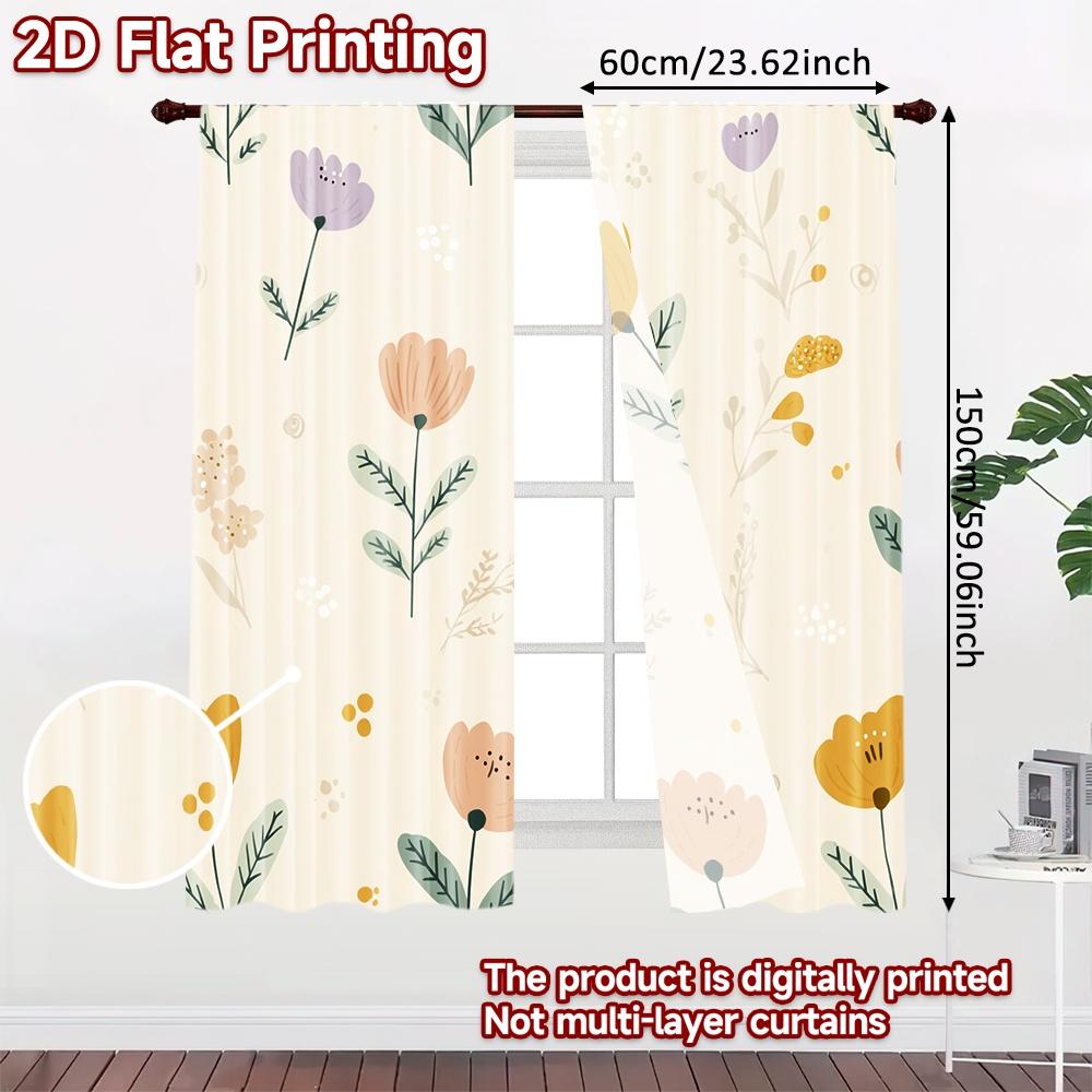 2D FLAT PRINTING 2pcs Curtains (Without Rod) Floral Spring Pattern Easter Holiday Curtains with Digital Printing Durable