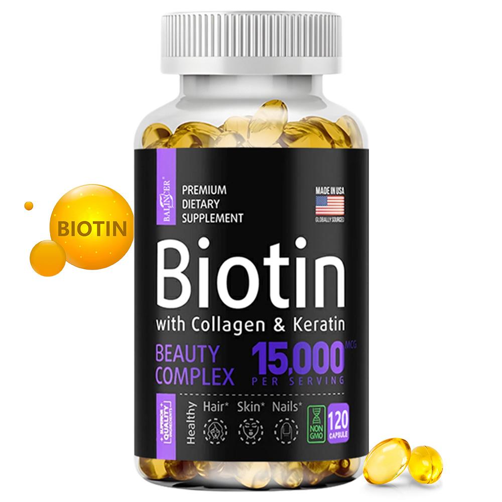 Integratore Alimentare di Biotina con Complesso di Collagene e Cheratina, 120 Capsule