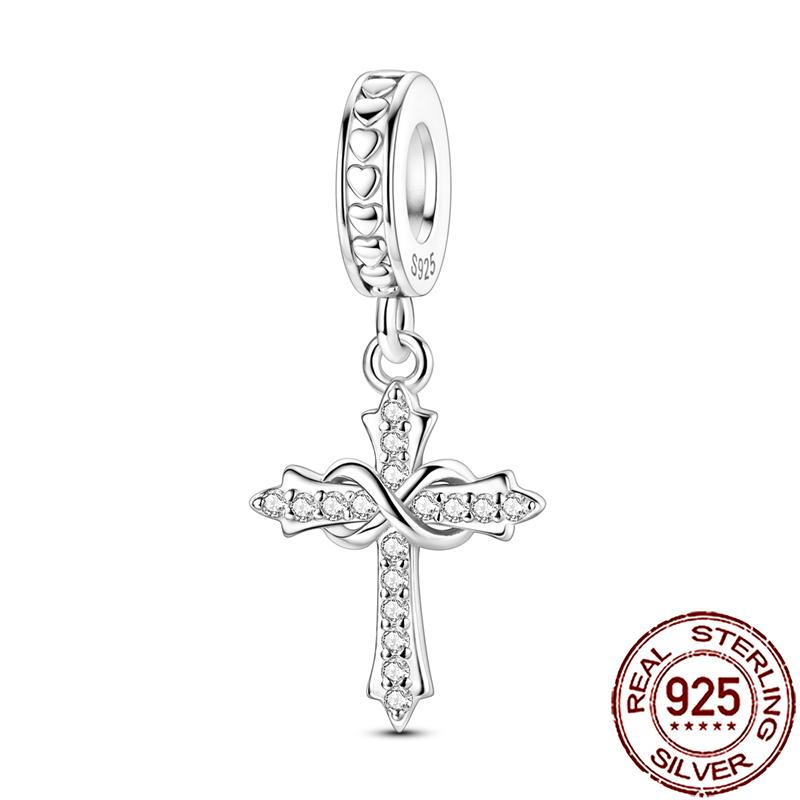 Charms Copper Angel Crucifix Cross Dangle Religious Beads Fit Snake Chain Bracelet Necklace Women Diy Jewelry