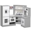 Cozinha de Brinquedo Infantil com Fogão com Som, Forno, Torneira, Pia, Micro-ondas, Máquina de Lavar Roupa, Máquina de Gelo e Acessórios de Cozinha Cinza