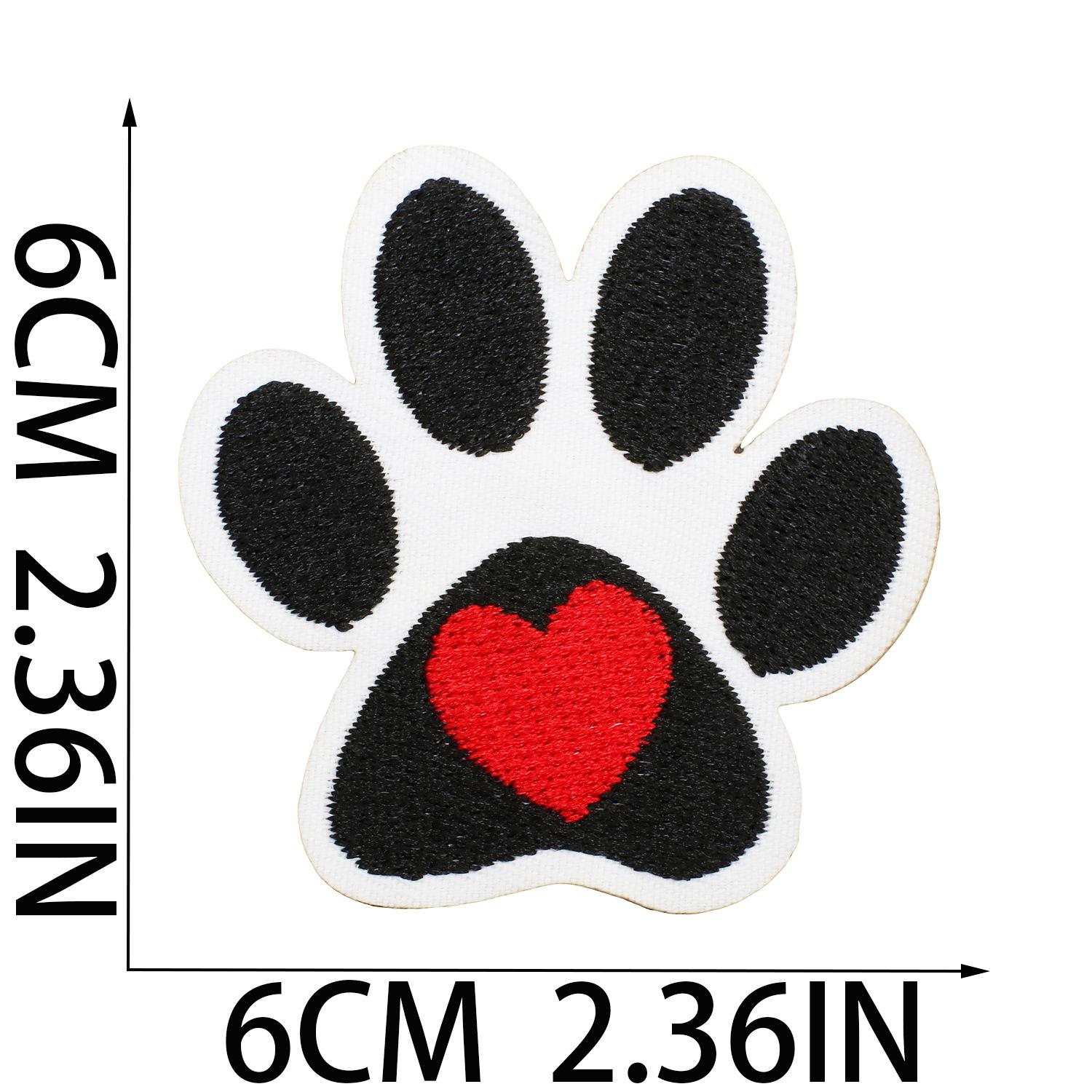 

Embroidered Cartoon Paw Print Patch with Heart Design Sew Iron On Fabric Appliques for Clothing Bags Hats and Accessories 6CM Size One Size