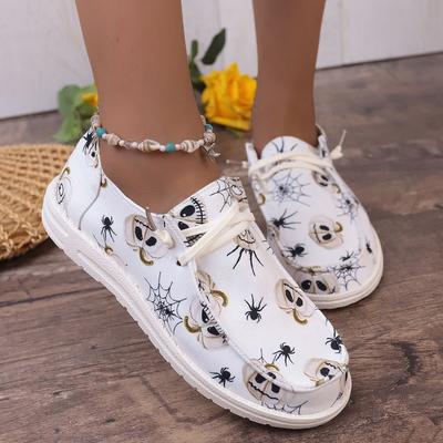 Large Size Women's  Halloween Pumpkin Printing Sneakers Fashion Women Shoes Breathable Flat Canvas Casual Shoes Zapatillas Mujer