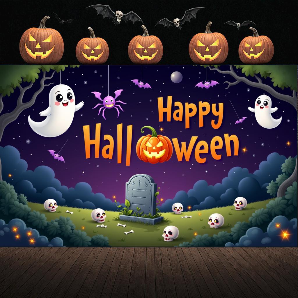 Festive Decoration Cute Bats Halloween Party Banner Holiday Banner Skull Pattern Party Decor For Spooky Celebration Indoor Decor