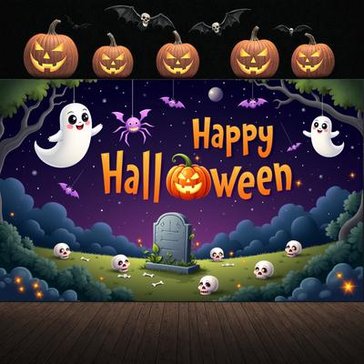 Festive Decoration Cute Bats Halloween Party Banner Holiday Banner Skull Pattern Party Decor For Spooky Celebration Indoor Decor