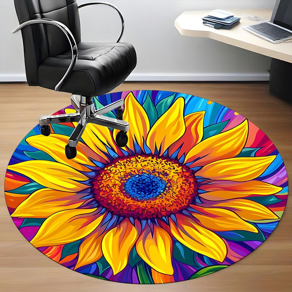 1PC Sunflower Mandala Office Round Area Rug, Mat Suitable ForOffice, Under Office Chairs Bedroom Living Room Home Decor, Room Deco
