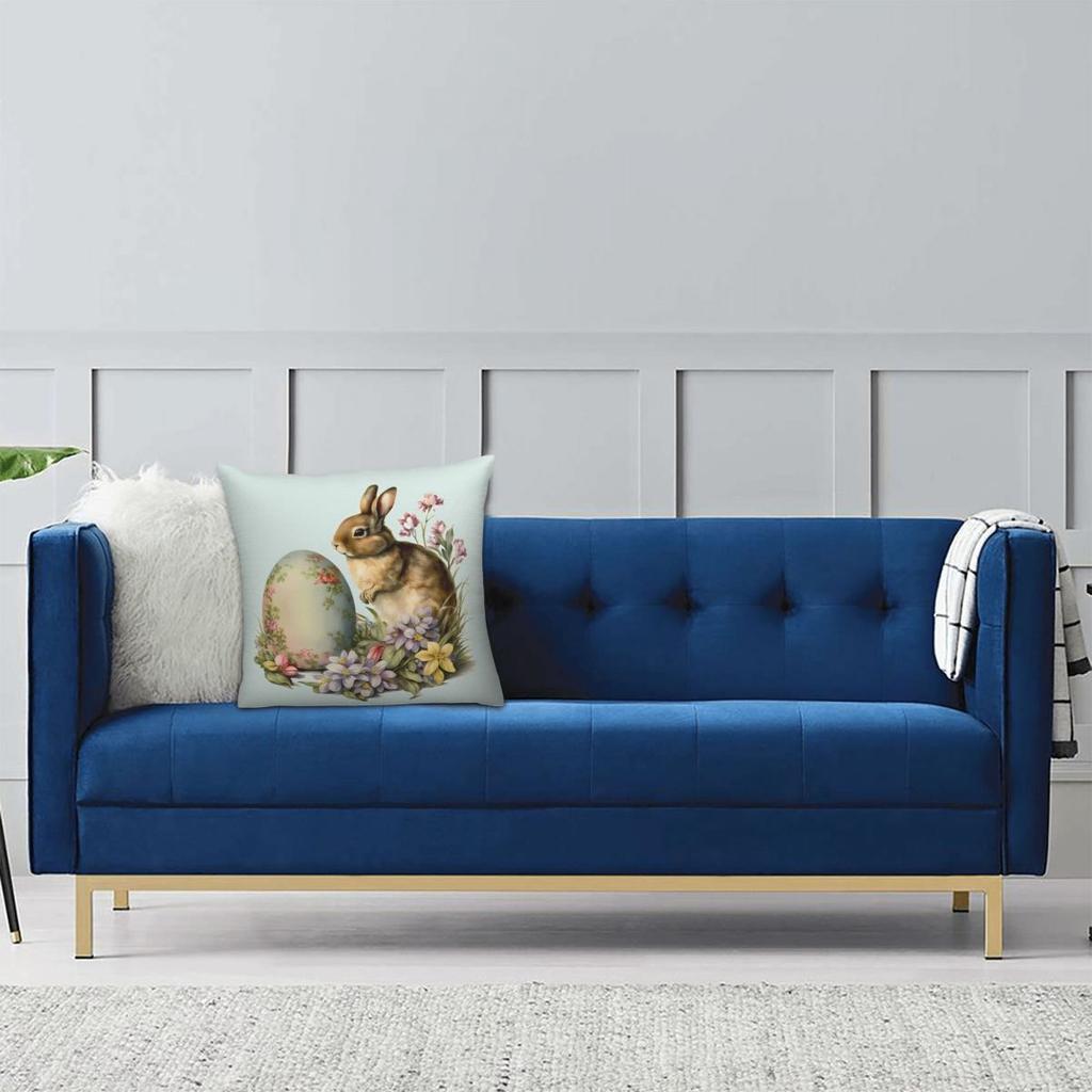 Vintage Easter Bunny And Eggs Pillow Cover Watercolor Cushion Cover Square Pillow Case Cute Pillowcases For Sofa Home Decoration