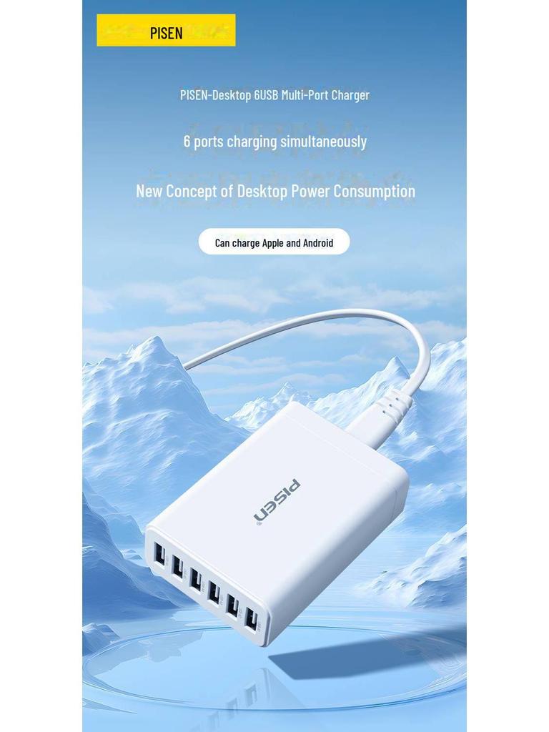 PISEN Multi-Port USB Charger: Fast Charging Desktop Plug for Apple & Android Devices