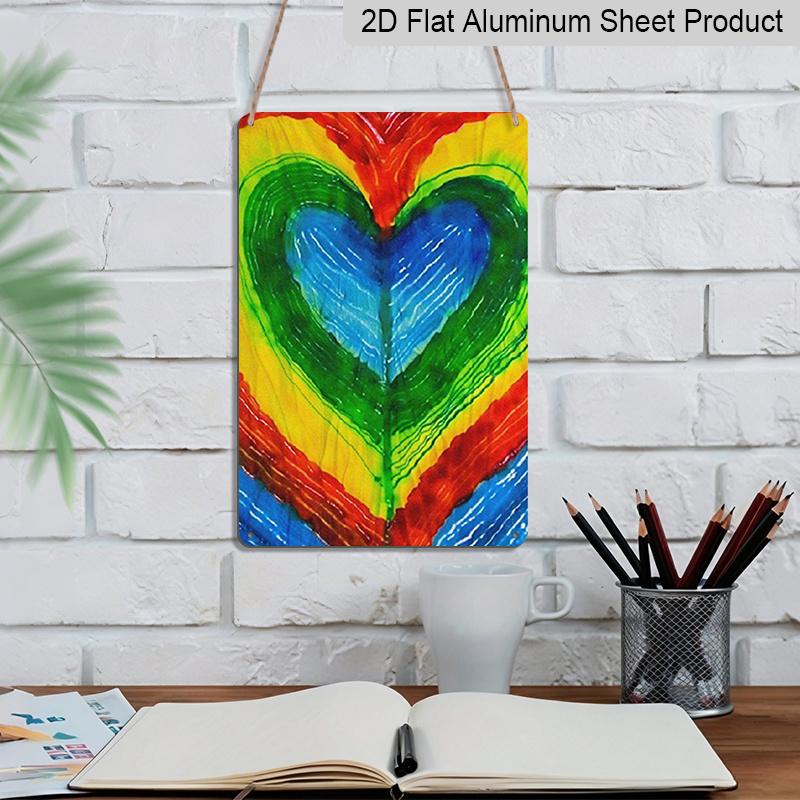 2D Flat Vintage Rainbow Heart Aluminum Sign - 7.87*11.8 Inchs Multicolor Pastel To Rainbow Colors (Pink, Orange, Yellow, Green, Indigo, Violet