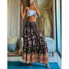 Womens Summer Boho Skirts Casual Maxi Flowy Elastic High Waist A-Line Tiered Swing Floral Long Skirts with Pockets
