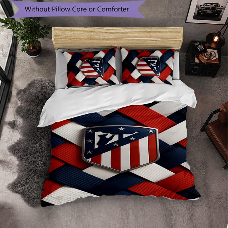 Set Biancheria da Letto Atletico Madrid 3 Pezzi Morbido Set Copripiumino con Federe Stampato Set Decorazione Camera da Letto per la Casa