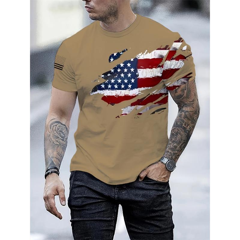 Men's Patriotic American Flag 3D Printed T-shirt - Casual Round Neck Short Sleeve