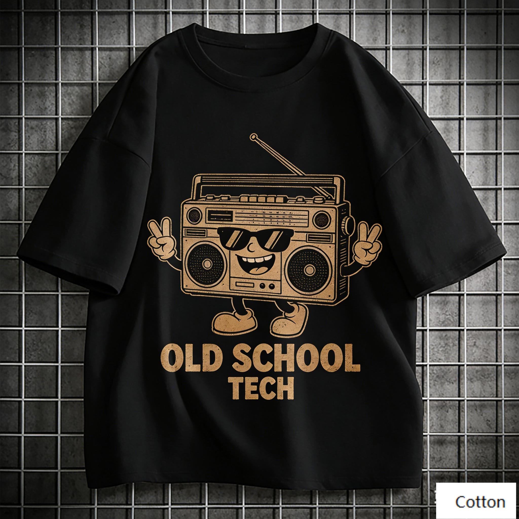 

Vintage 90s Hip Hop Unisex Cotton TShirt with Retro Boombox Cartoon Art and Distressed Print Retro Streetwear Tee S