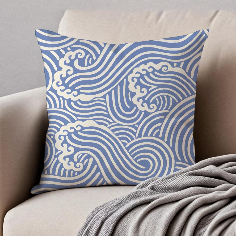 Wave Pattern Pillow Fresh Ins Style Decor Cushion Cover Pillowcase Anti-Dustmite Invisible Zipper Short Plush Sofa Cushion