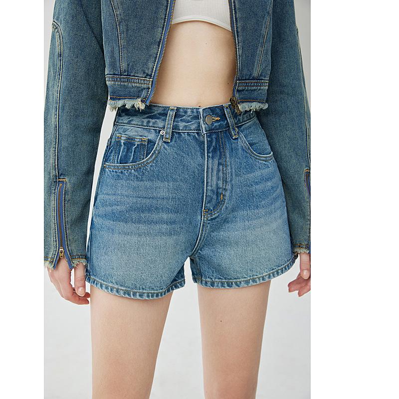 2024 High-End High Waist Denim Shorts - Slimming A-Line Petite Fit for Summer 28