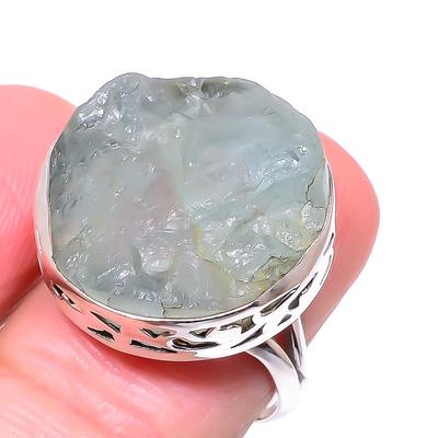 Gema Bruta de Água Marinha Natural Prata de Lei Sólida 925 Anel de Presente S.8 h7g43