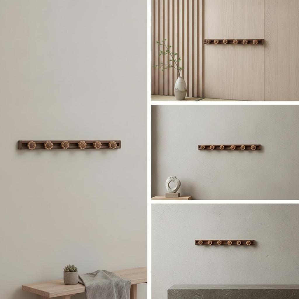 Coat Hook Rail with Sliding Hooks Decorative Wall Stylish for Entryway