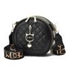 New Style Small Bag Women's Foreign Style Shoulder Bag Fashion Wide Shoulder Strap Diamond Checker Crossbody Small Round Bag CLE