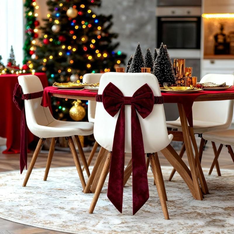 Weihnachts-Samt-Stuhl-Schleifen Krawatten Stuhllehnen-Bänder Schärpen Set für Hochzeiten und Veranstaltungen zur Verschönerung der Veranstaltungsorte