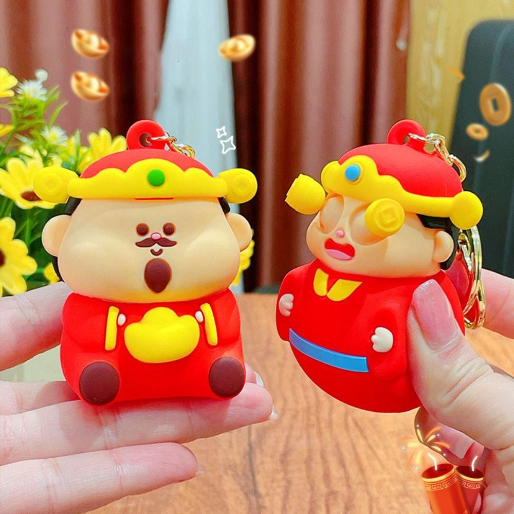 Pinched Toys New Year Key Ring Lucky Cartoon Pendant Cute God of Wealth Keychain  Kids