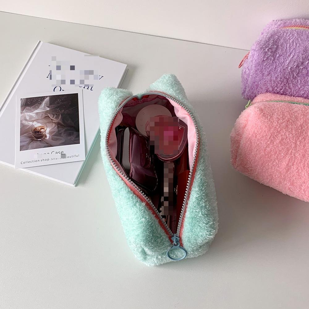Winter Candy-colored Student Plush Pen Case Portable Stationery Storage Bag for Girls Korean-style Travel Makeup Bag and Toiletry Bag