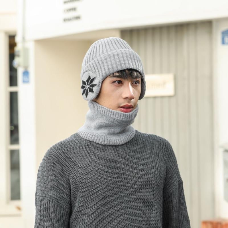 Unisex Warm Fleece Lined Knitted Hat Set for Men Winter Cycling Windproof Cold Proof Large Brim Woolen Overhead Accessory