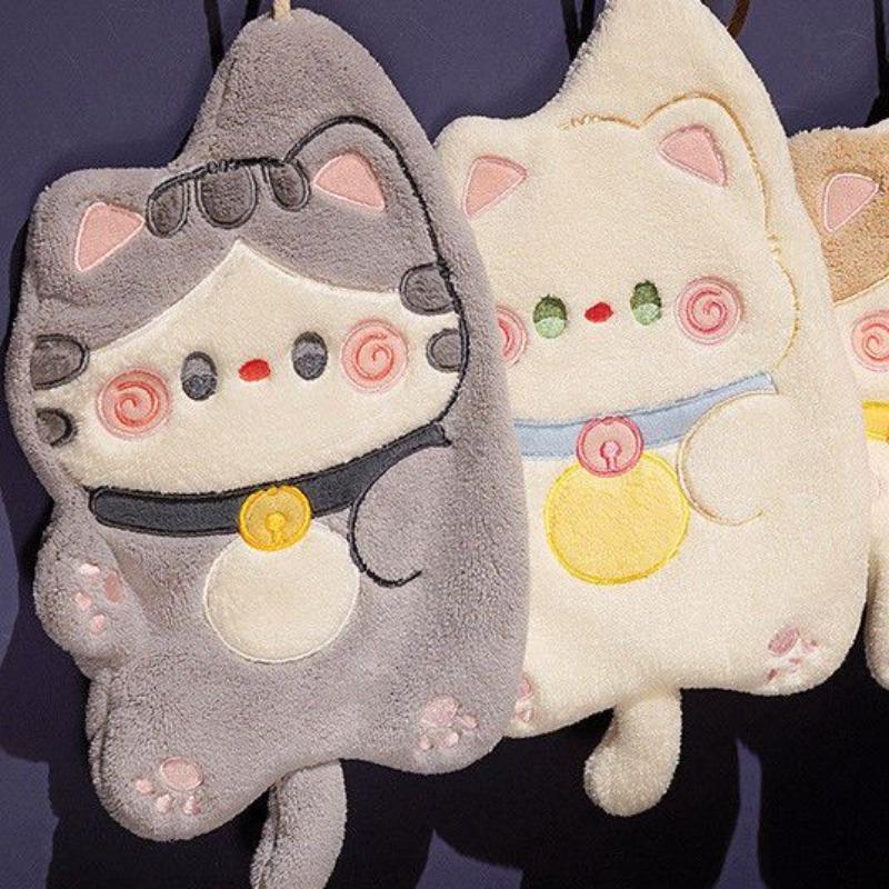 Cat Hand Towel,Quick-drying Water Absorption,No Hair Loss,Coral Fleece Hand Towel Hanging Cute Bathroom Rag Handkerchief Towels