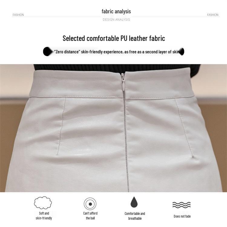 Women's High-Waist PU Leather A-Line Skirt - Black Slit Short Skirt for Autumn/Winter