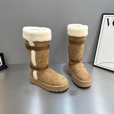 2024 Brand Women's Shoes Knee-High Women's Boots Fashion Belt Buckle Casual Boots Women Winter Slip-on Solid Snow Boots Zapatos