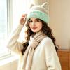 Fuzzy Knit Cat-Ear Beanie Warm Plush Lined Thermal Winter Hat for Women Casual Street Wear Outdoor Daily Use