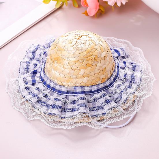 Cat Straw Hat Lace Ruffle Cute Bow Cat Sun Hat Elastic Strap Adjustable Retro Sun Hat for Cats Small Dogs Sun Protection Photo Prop