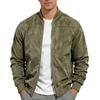 Men S Suede Jacket Stand Collar Long Sleeve Zip Up Casual Coat