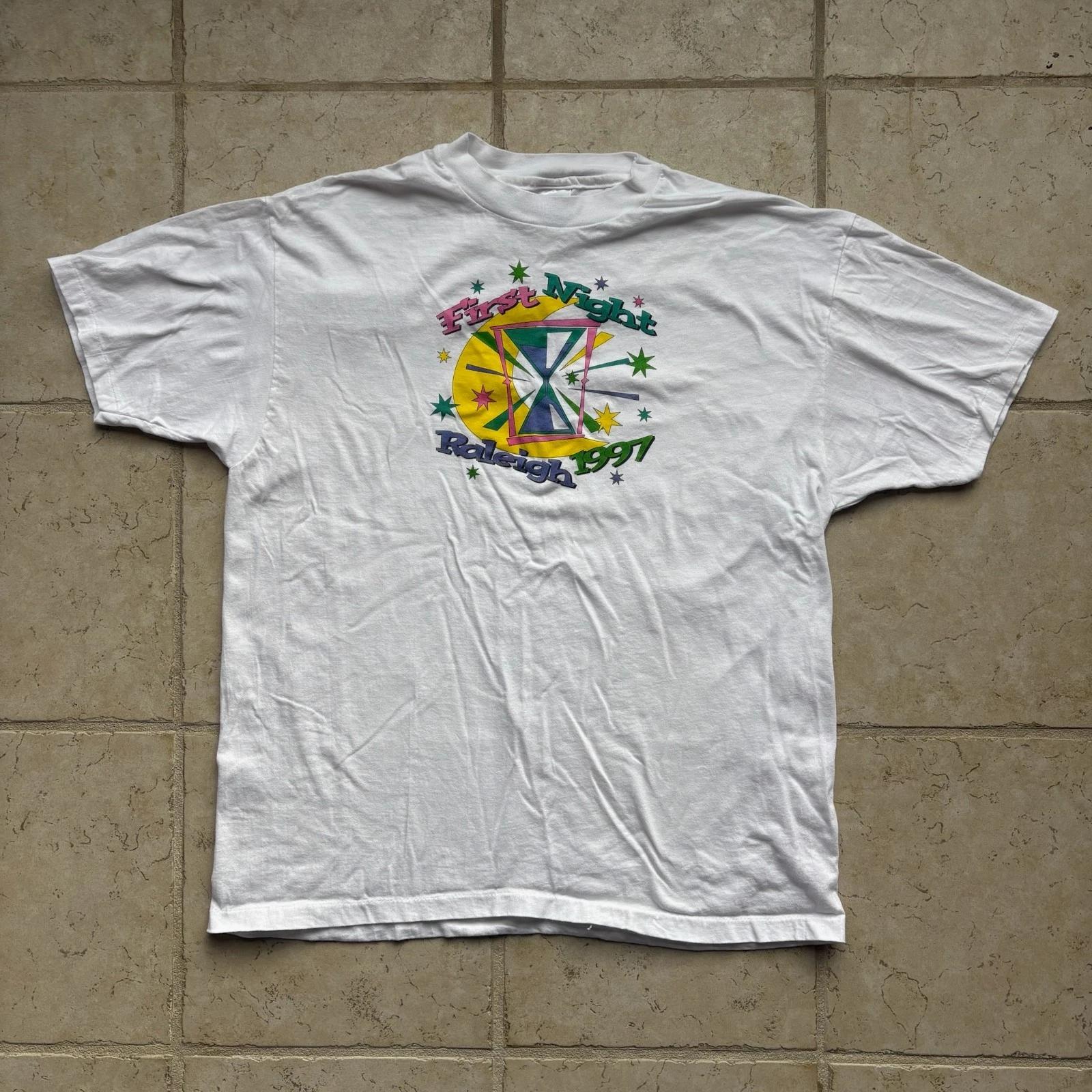 Vintage 1991 First Night Raleigh Graphic Tee White XL Single Stitch USA S