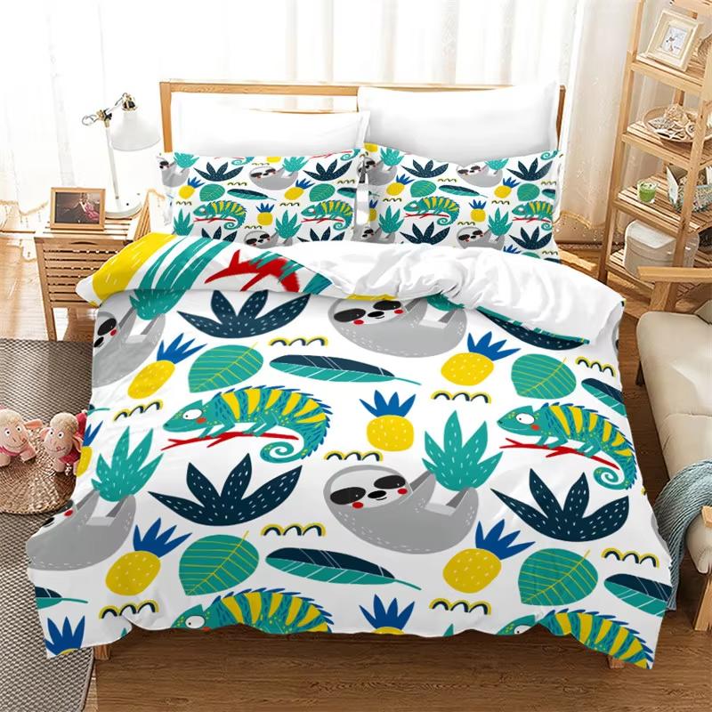 Cartoon Animal Duvet Cover Funny Sloth Green Leaves Bedding Set Twin King For Boys Girls Teen Room Decor Microfiber Quilt Cover