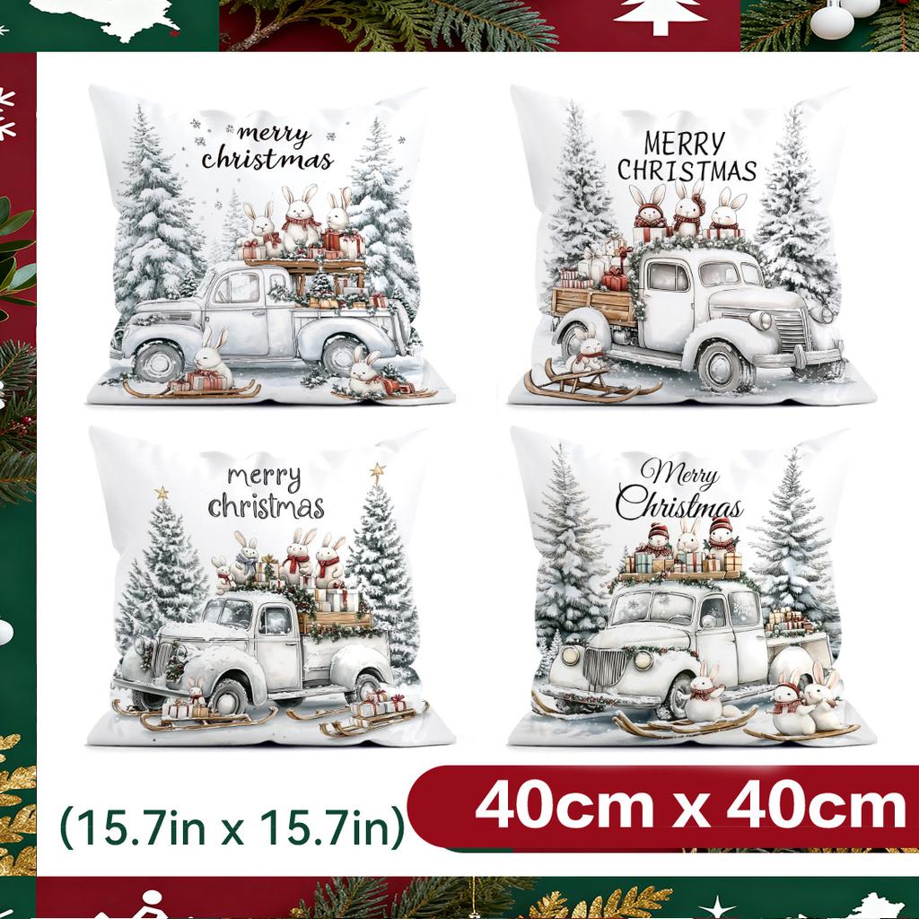Christmas Bunny Gift Delivery Pillowcase Bedroom Sofa Cushion Cover 100% Polyester Living Room Cushion Pillowcase Home Decor