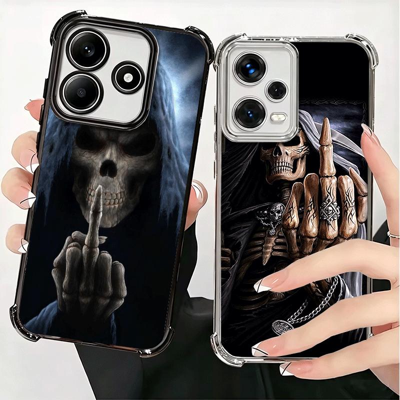 Grim Reaper Skeleton Funny Style Plating Phone Case For Xiaomi Redmi Note 14 15 Pro Plus 13 12 11 11S 11T 10 9S 9 5G Anti-Fall A