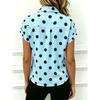 Women Polka Dot Lapel Roll Up Short Sleeve Button Down Casual Loose Blouse Shirt