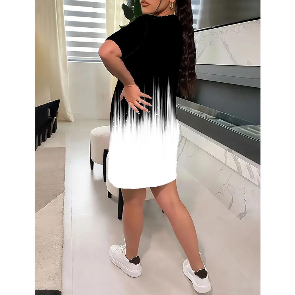 

Повседневная летняя женская юбка с короткими рукавами и талией черного и белого цвета с контрастным принтом