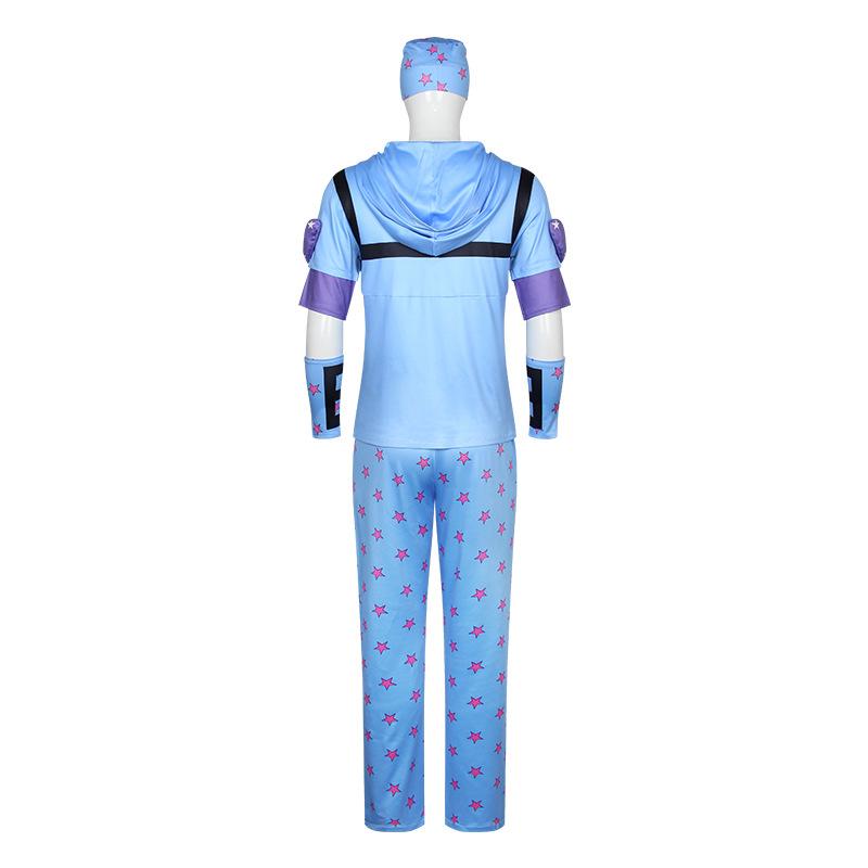 Anime Cosplay Costume Set Blue Short-sleeve Shirt Pants Gloves And Headscarf Set Anime Convention Clothes Halloween Costume