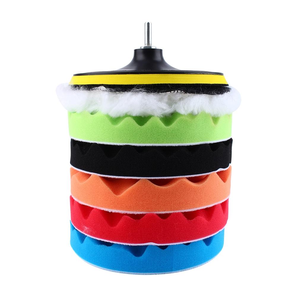 7Pcs 7 Sponge Polishing Waxing Buffing Pads Kit Compound Car Polisher M14 Drill Adapter