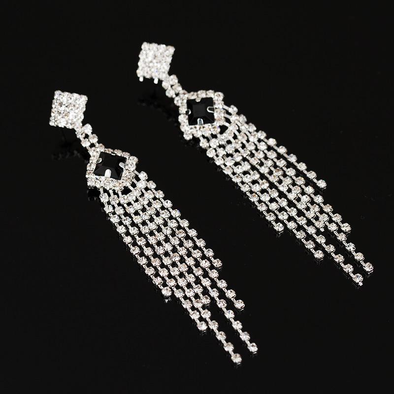 European and American Fashion & Trend Temperament Ear Studs Earrings Multi-Row Diamond-Studded Tassel Ornament E343