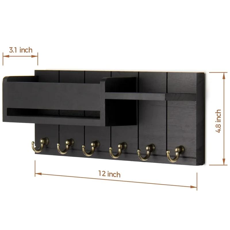 Dekorativní držák na klíče a poštovní organizér se 6 háčky na klíče Rustikální dřevěný držák na klíče na stěnu s policí pro vstup do obývacího pokoje
