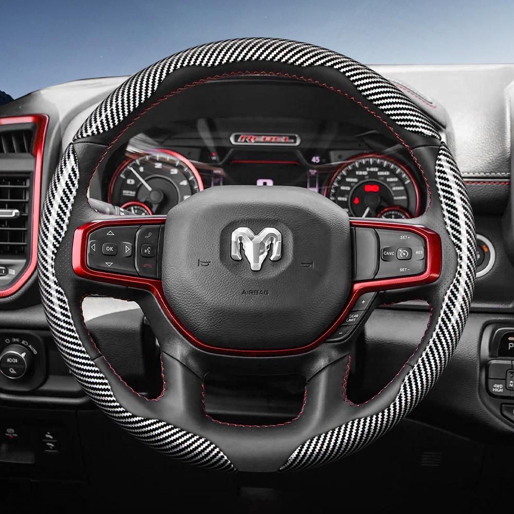 Suitable for Ram Carbon Fiber Texture Steering Wheel Cover with Segmented Quick-Release Design, Durable, for Pickup Promaster Rampage 1500 2500 3500 4