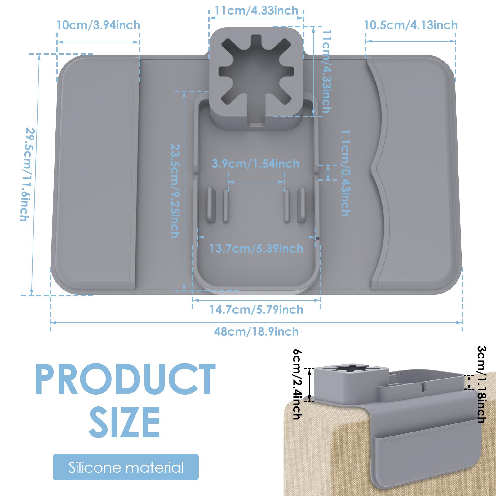 

Sofa Armrest Tray Table Silicone Sofa Couch Cup Holder with Side Pocket Couch Arm Snack Holder for Cups Remote Control Cellphone